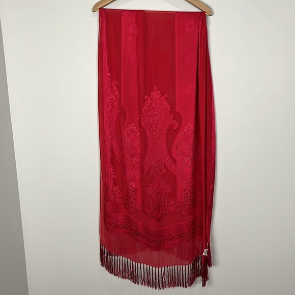 Coldwater Creek Silk Blend Embossed Sheer Chiffon Fringe Wrap Shawl Boho Fairy - Picture 10 of 14